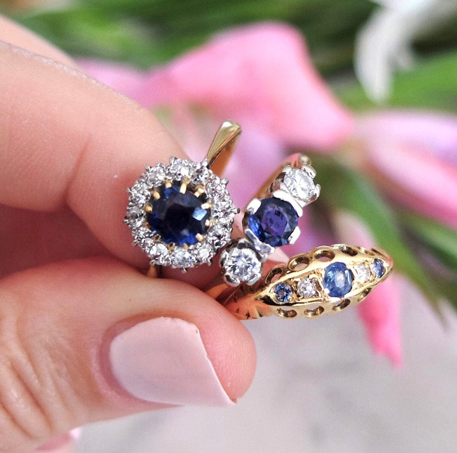 1990s Rings Vintage 1990s Sapphire and Diamond 18ct Gold Ring Mayveda Jewellery