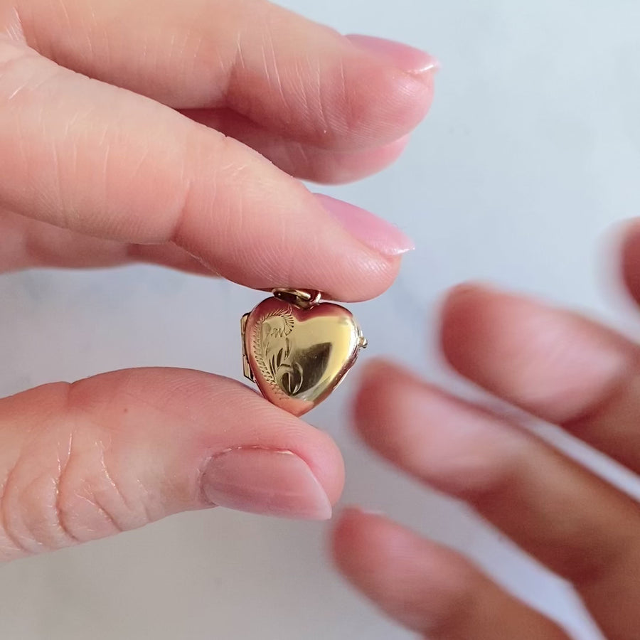 Collier médaillon coeur en or 9 carats vintage des années 1980