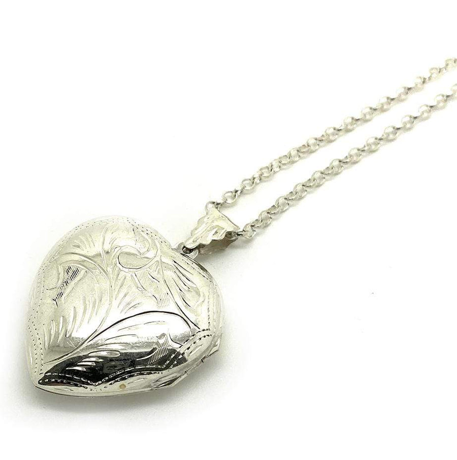 2000 Necklace Vintage Engraved Silver Heart Locket Necklace