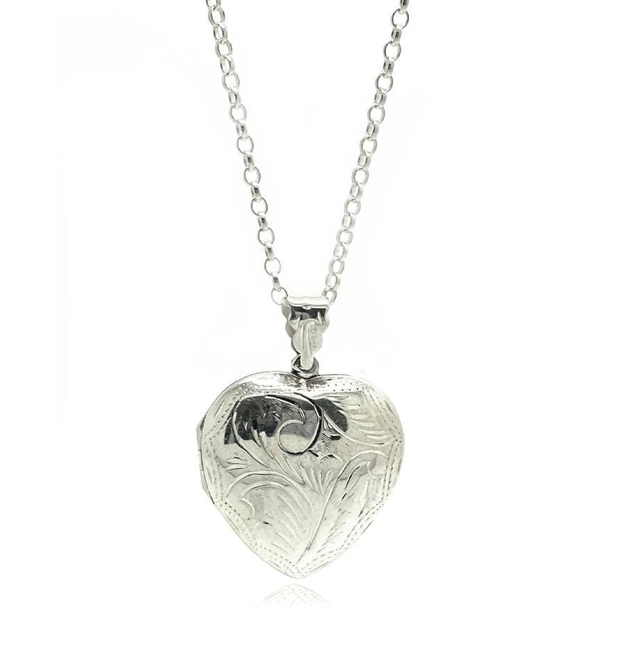2000 Necklace Vintage Engraved Silver Heart Locket Necklace