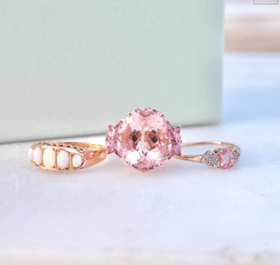 2000 Ring Morganite Pink Sapphire Diamond 9ct Rose Gold Ring Mayveda Jewellery