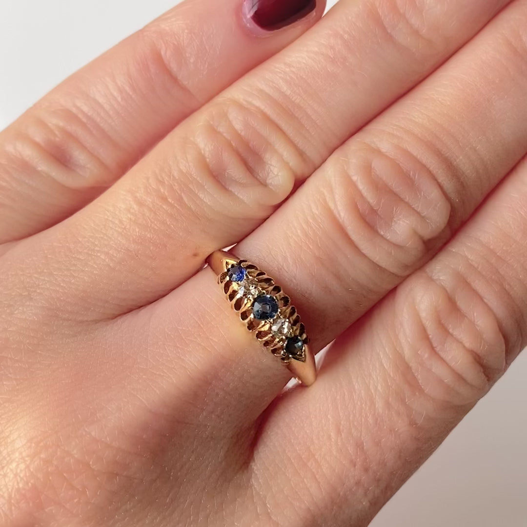 Antique 1913 18ct Gold Sapphire Diamond Ring, video