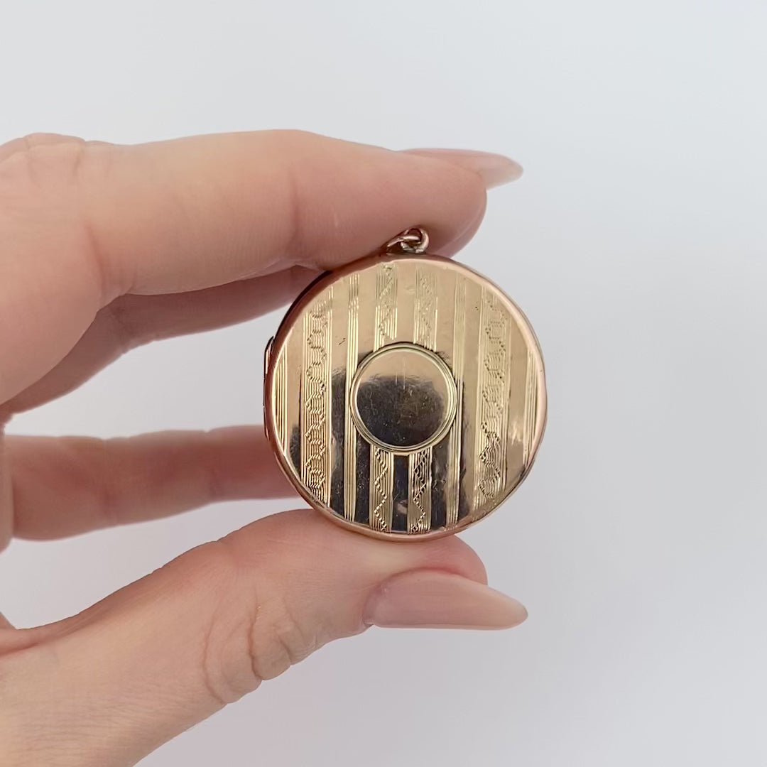 Victorian Large Round 9K Yellow Gold Antique Locket Necklace, video