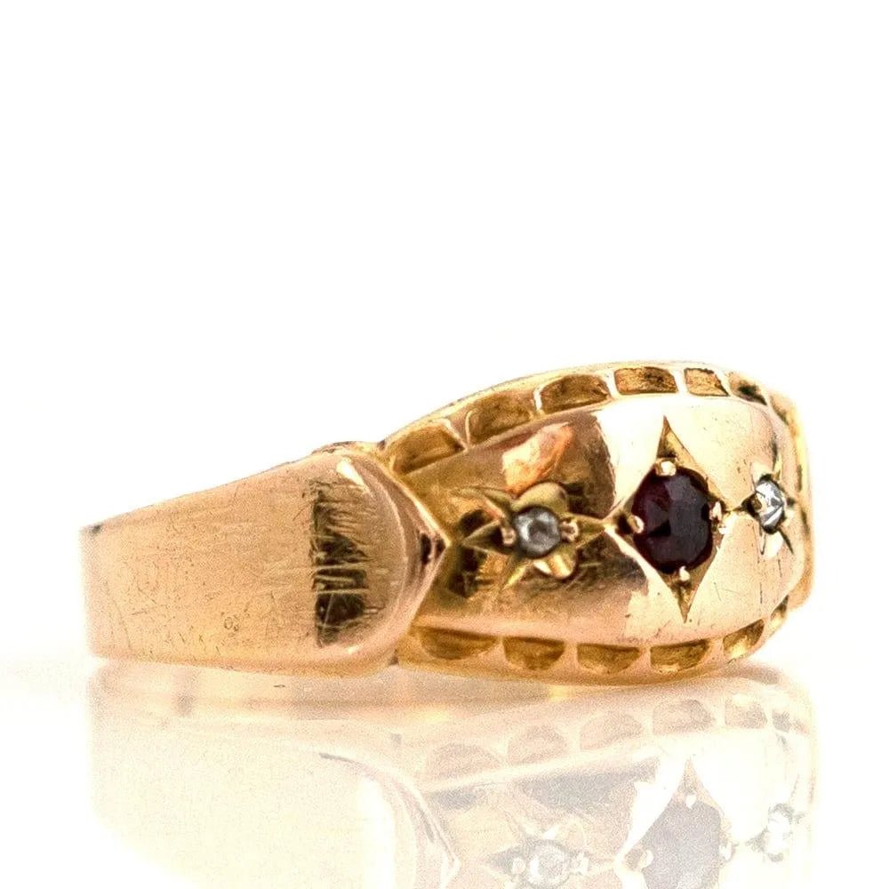 Antique 15ct Victorian 1898 Garnet Diamond Gypsy Star Ring, view 6