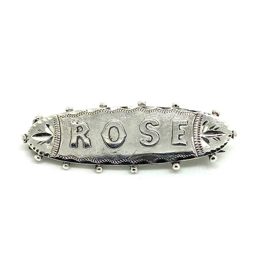 Antique 1891 Victorian 'Rose' Name Silver Brooch, view 7