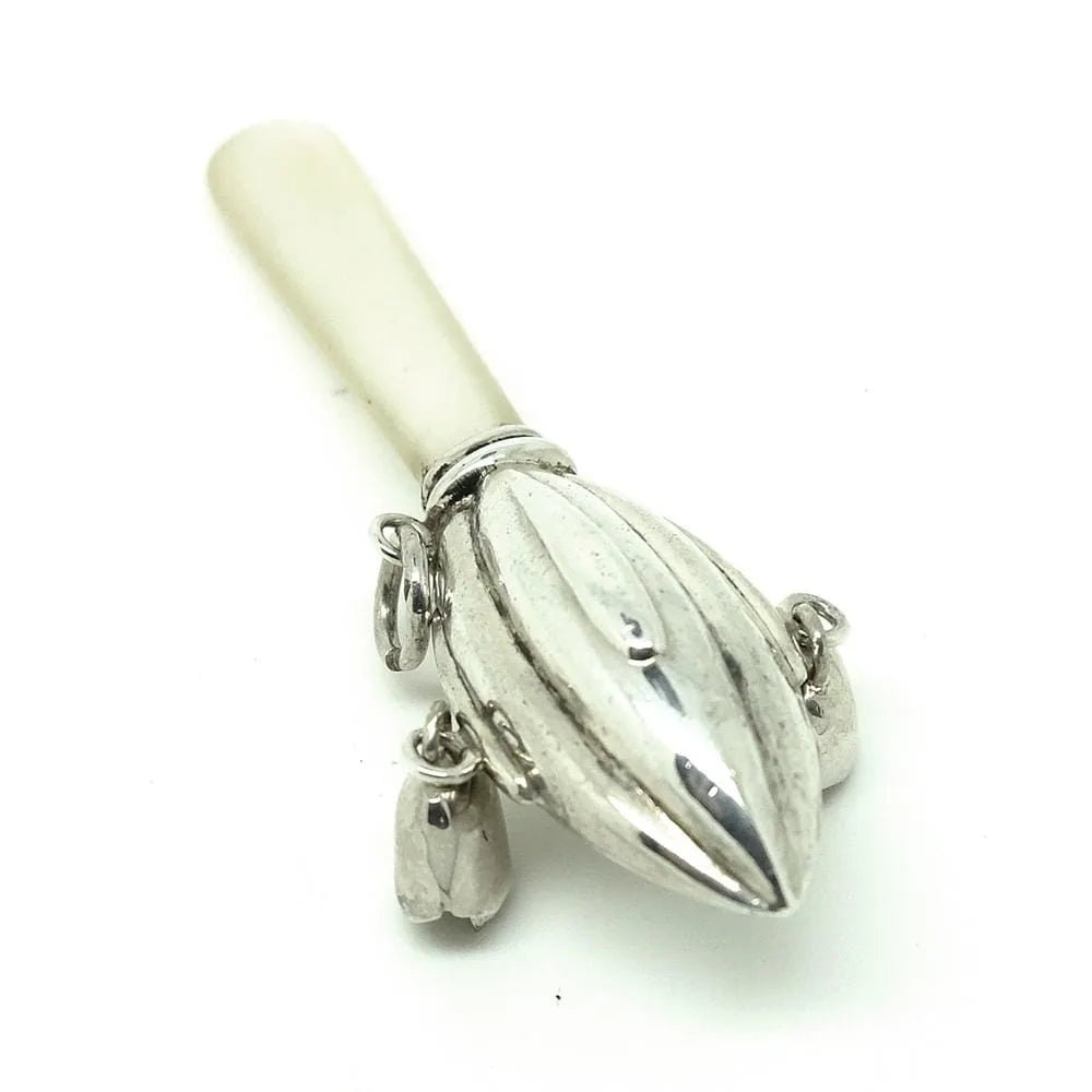 Edwardian 1906 Sterling Silver and Mother of Pearl Antique Baby Rattle, view 4