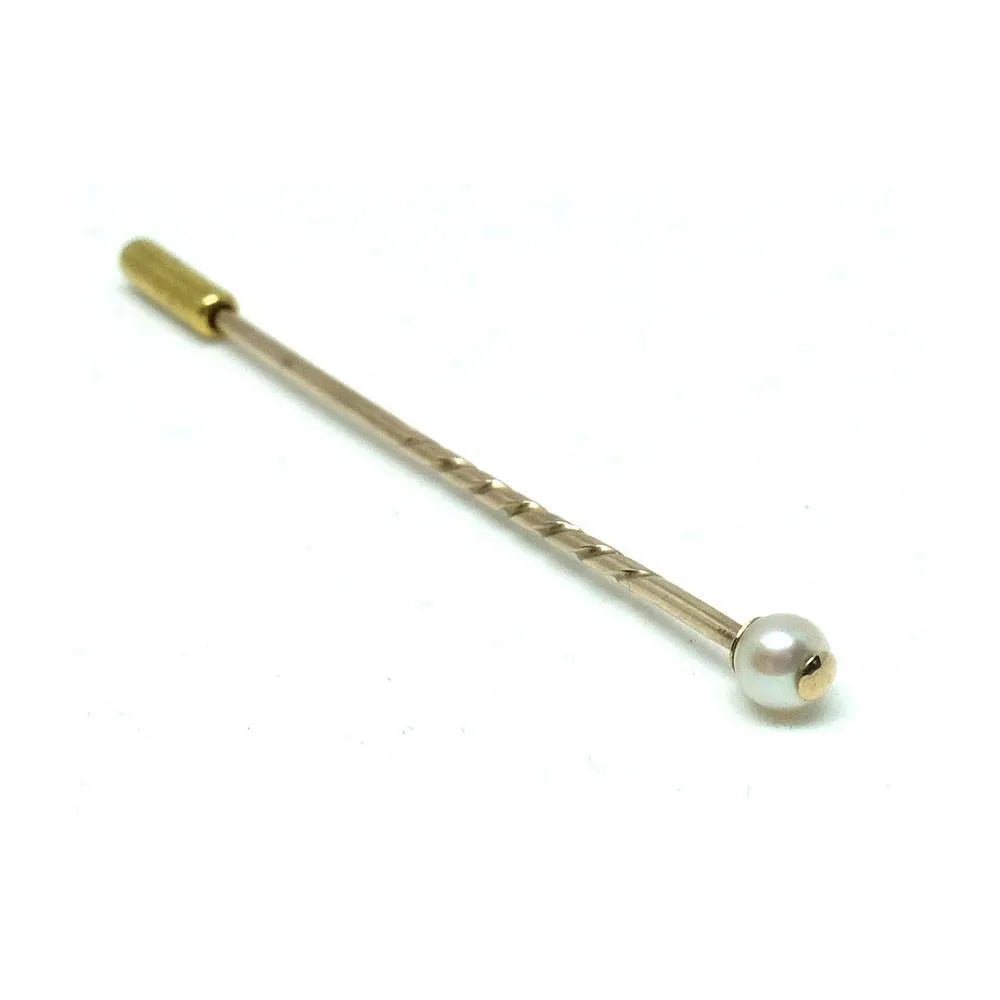 PIN DE VARILLA DE PERLA EN ORO LAMINADO EDWARDIAN ANTIGUO DE 1910, view 3