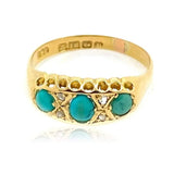 Antique 1914 Turquoise Diamond 18ct Gold Ring