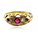 Antique 1915 Ruby Diamond 18ct Gold Ring