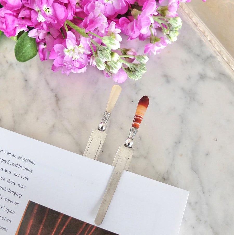 Antique Art Deco 1925 Silver Banded Agate Bookmark