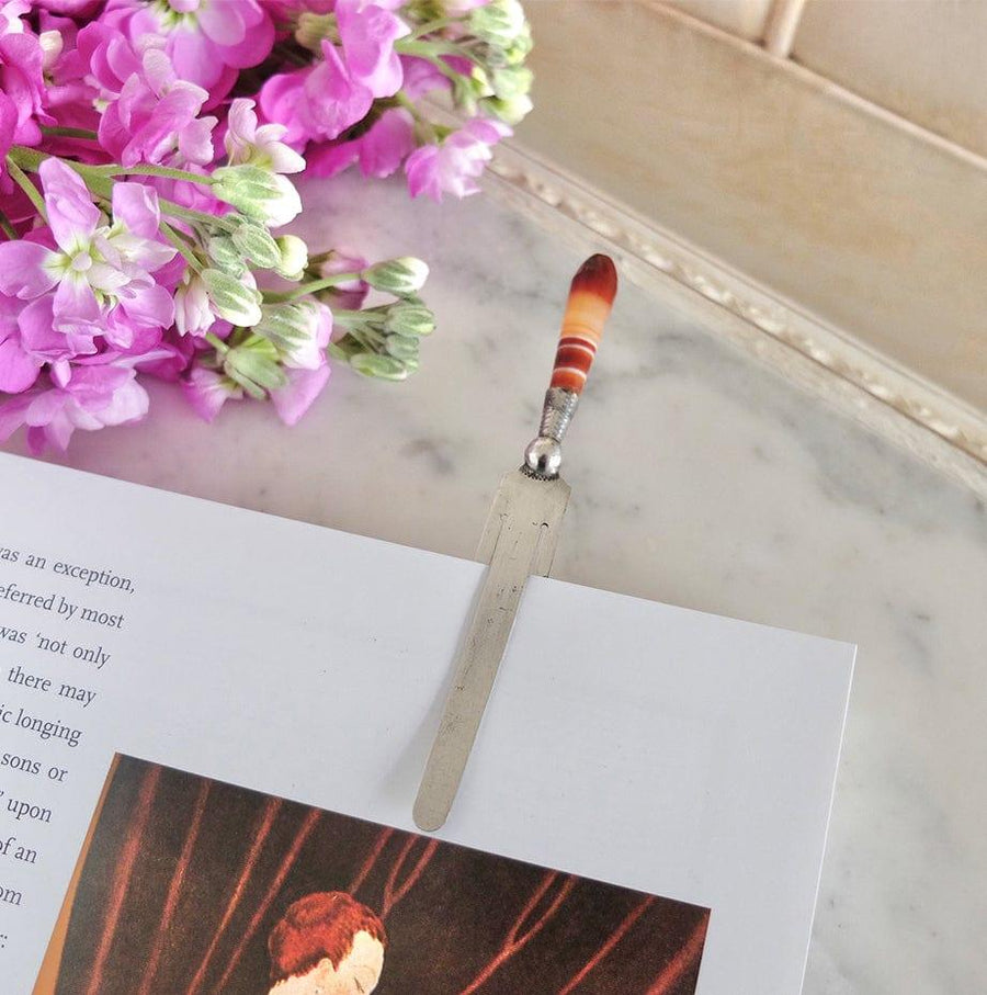 Antique Art Deco 1925 Silver Banded Agate Bookmark