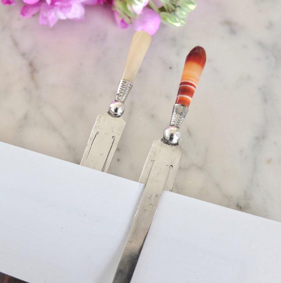 Antique Art Deco 1925 Silver Banded Agate Bookmark