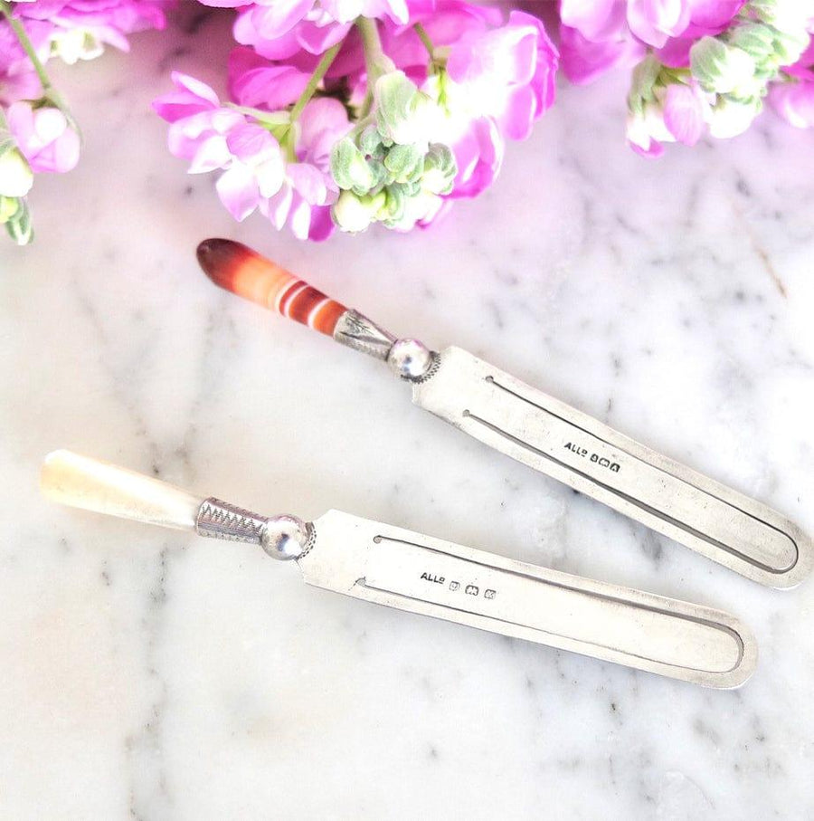 Antique Art Deco 1925 Silver Banded Agate Bookmark