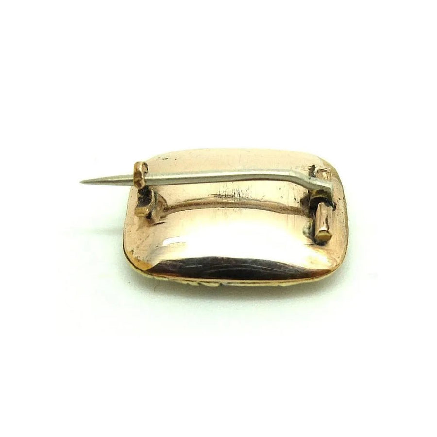 Antique c.1860s Victorian 9ct Gold Mourning Brooch with Enamel Hairwork