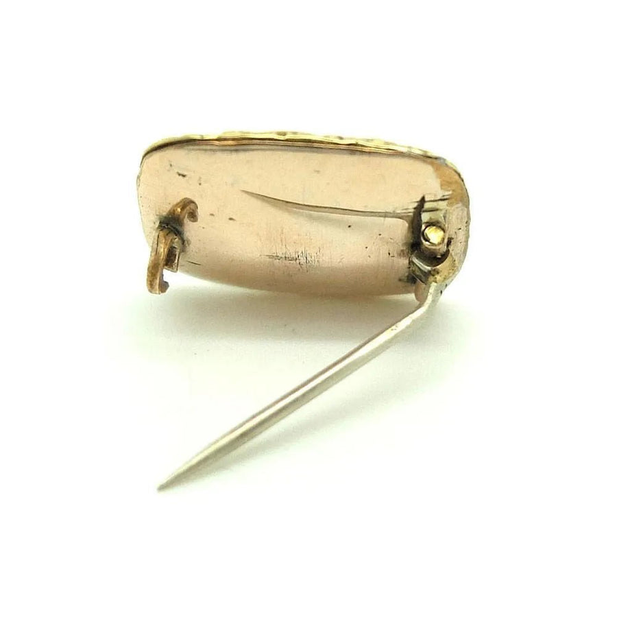 Antique c.1860s Victorian 9ct Gold Mourning Brooch with Enamel Hairwork