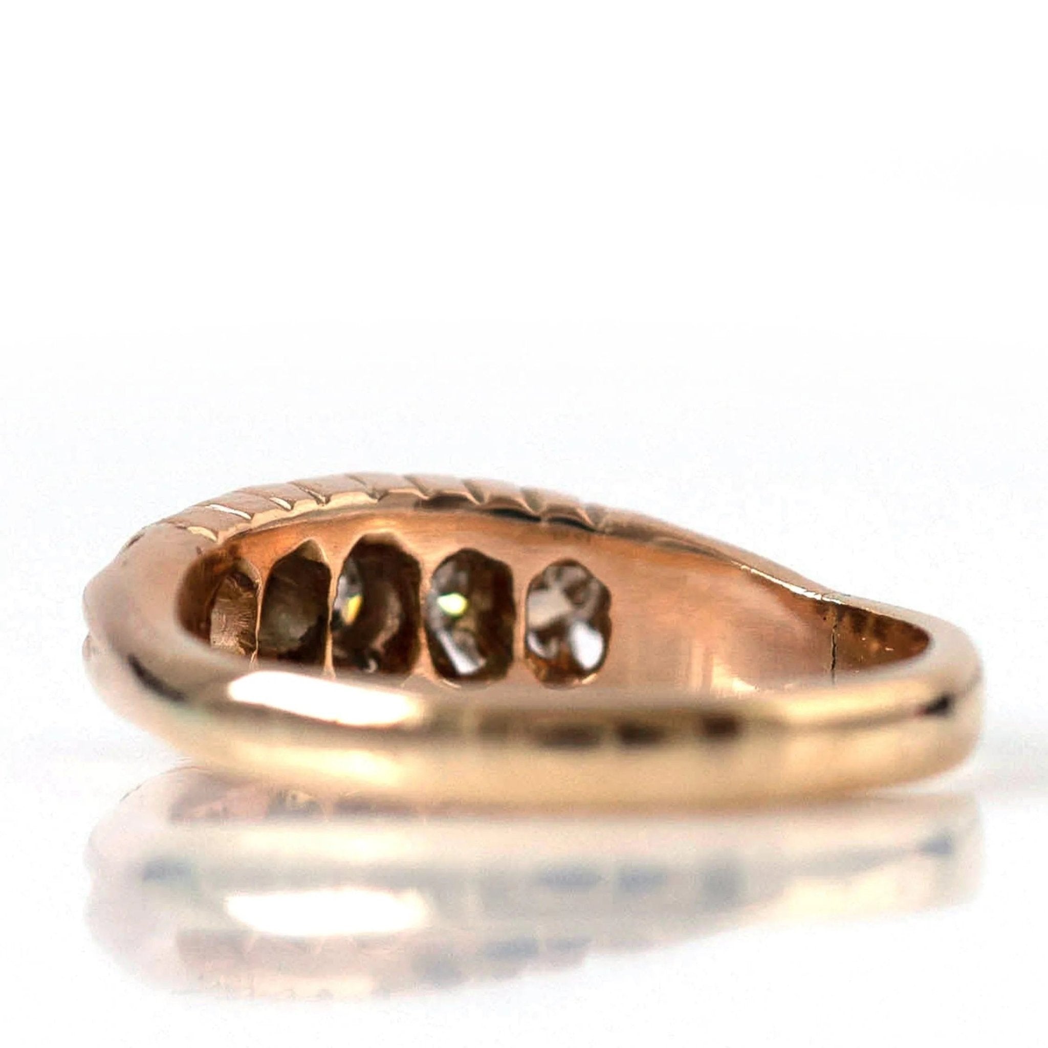 Edwardian 0.25 Carat Old Cut Five-Stone Diamond 18K Gold Antique Engagement Ring, view 8