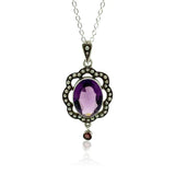 Antique Edwardian 1910 Amethyst Glass Sterling Silver Necklace