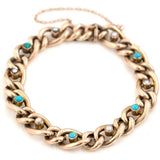 Antique Edwardian 9ct Gold Turquoise Pearl Curb Bracelet