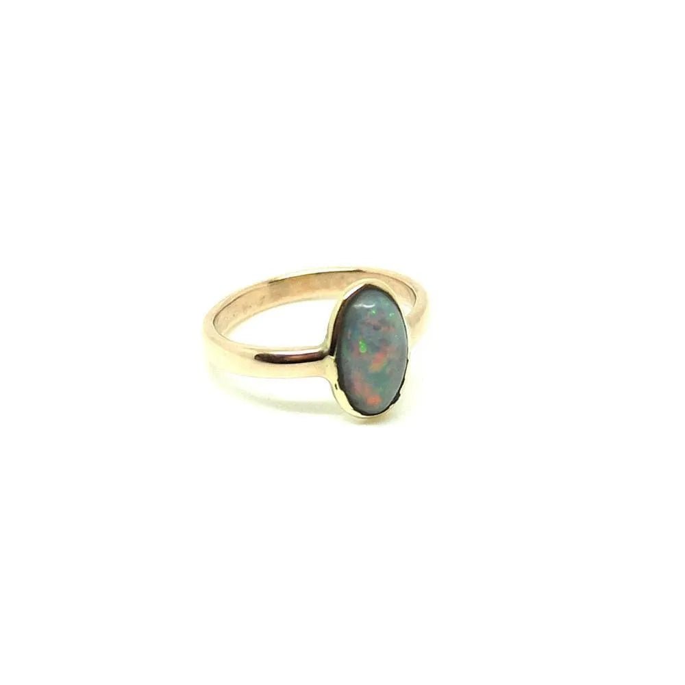 Anillo de dedo meñique de 9 quilates con ópalo de oro rosa de 9 quilates de estilo eduardiano antiguo
