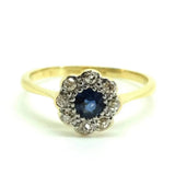 Antique Edwardian Ceylon Sapphire 18ct Diamond Daisy Ring