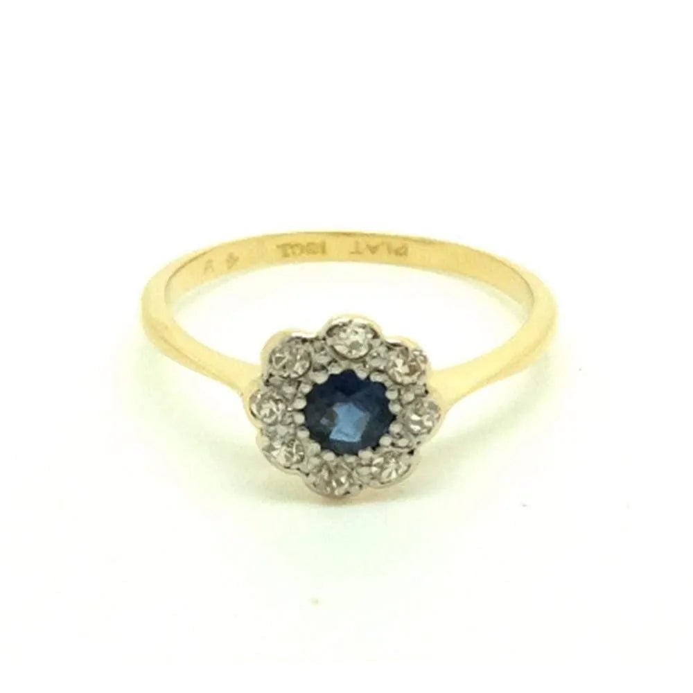 Antique Edwardian Ceylon Sapphire 18ct Diamond Daisy Ring, view 6