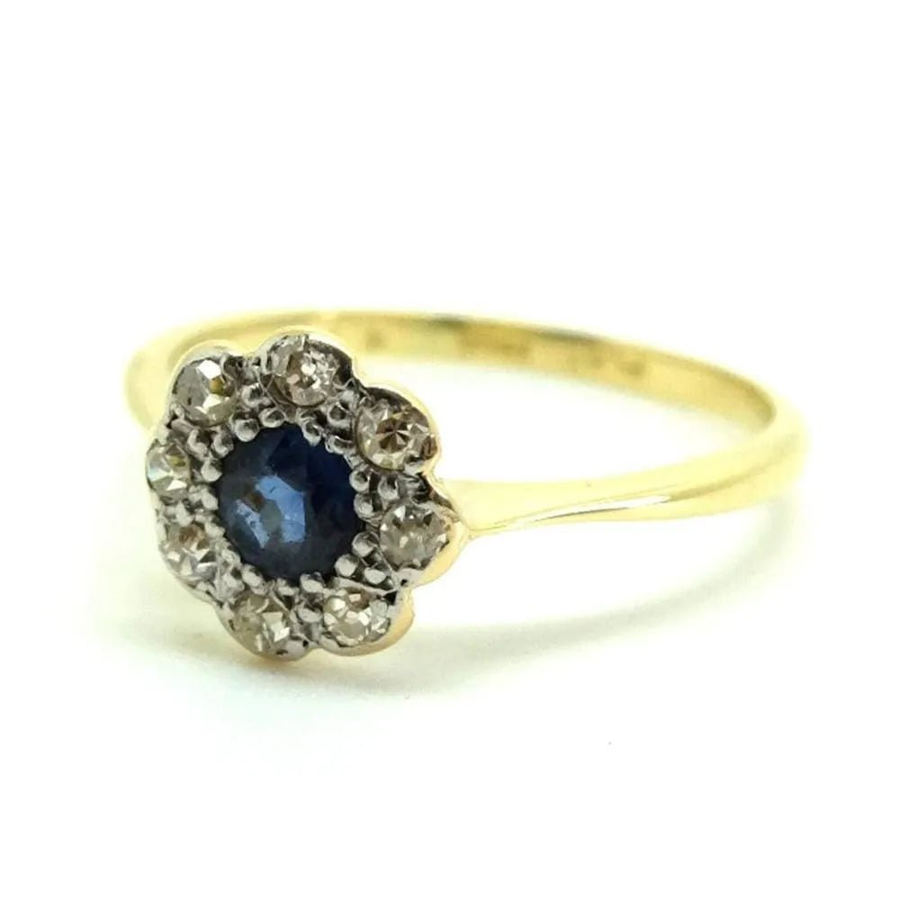 Antique Edwardian Ceylon Sapphire 18ct Diamond Daisy Ring, view 5