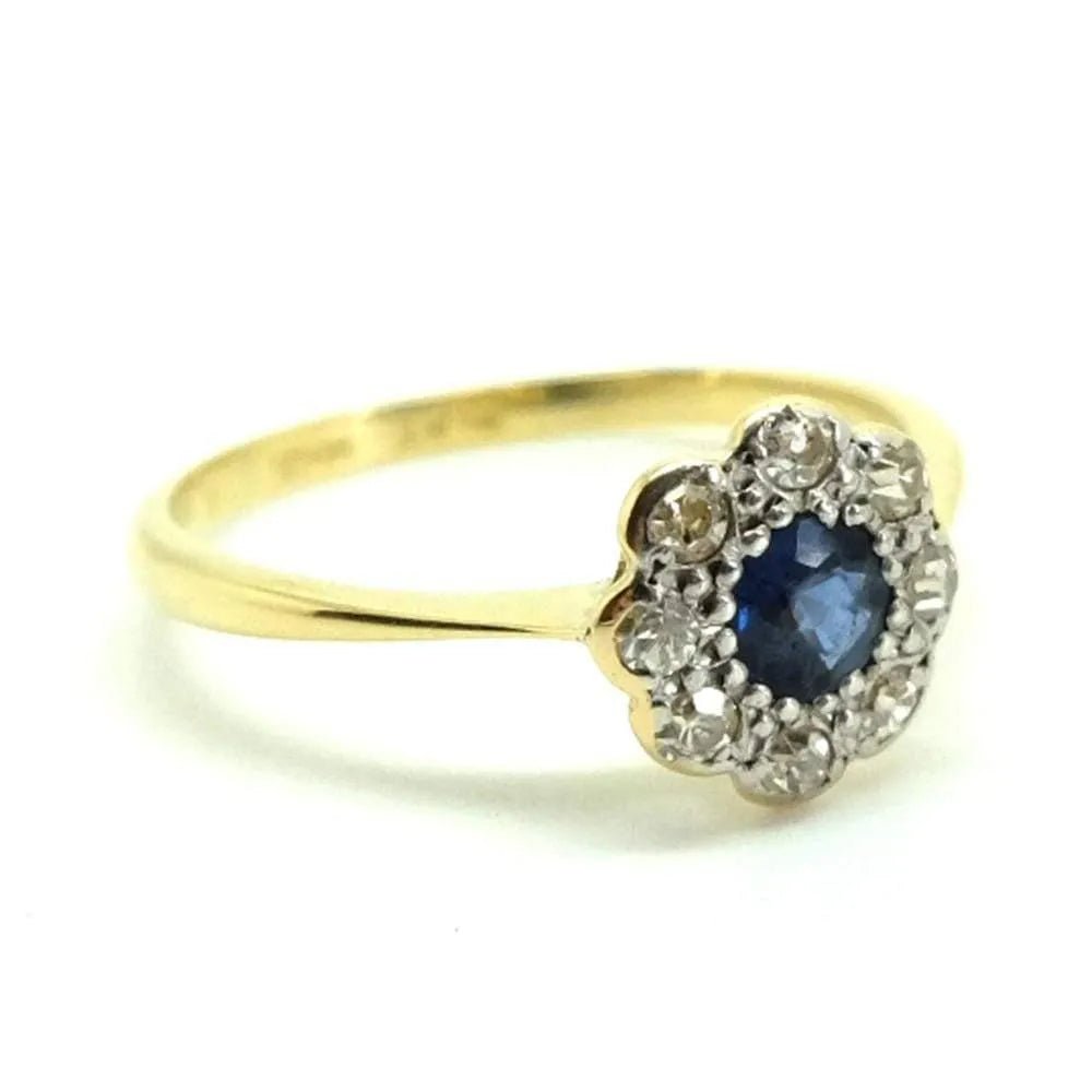 Antique Edwardian Ceylon Sapphire 18ct Diamond Daisy Ring, view 8