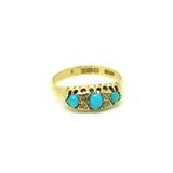 Antique Edwardian Diamond & Turquoise 9ct Gold Ring