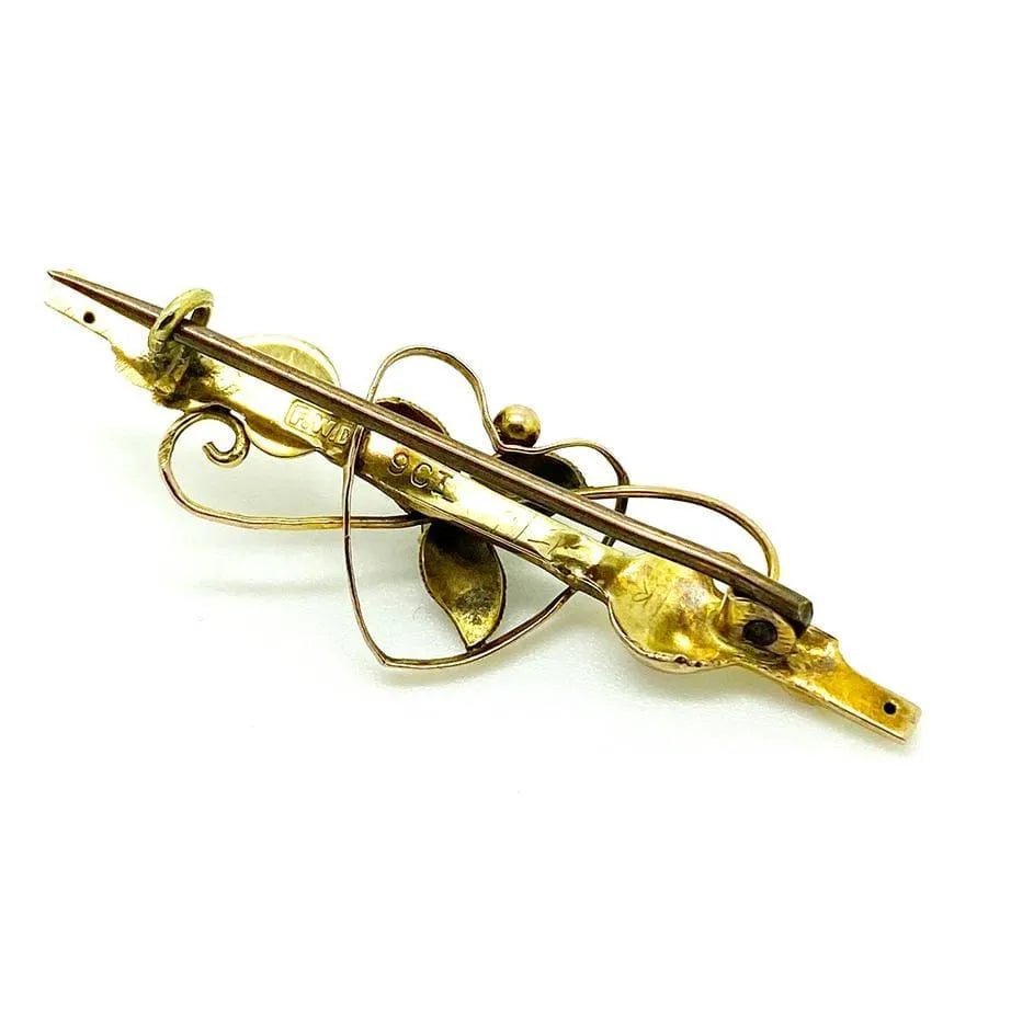 Antique Edwardian Heart 9ct Gold Brooch, view 3