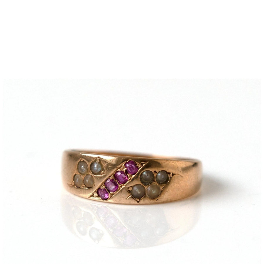 Antique Edwardian Ruby Pearl 15ct Gold Ring