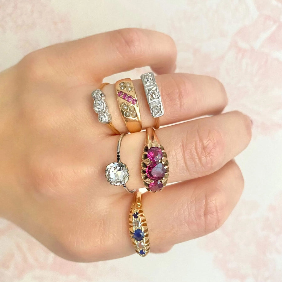 Antique Edwardian Ruby Pearl 15ct Gold Ring