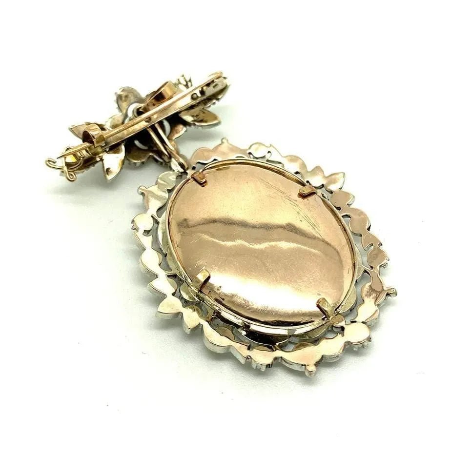 Georgian 1.5 Carat Rose Cut Diamond Silver and 9K Rose Gold Virgin Mary Antique Brooch Pendant, view 9