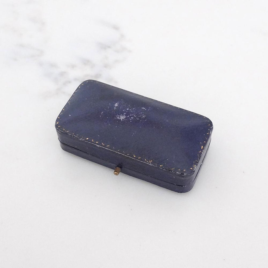 ANTIQUE Jewellery Box Antique Navy Blue Leather Brooch Jewellery Box