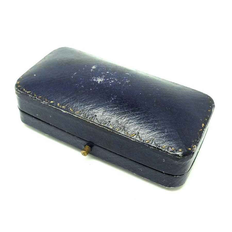 ANTIQUE Jewellery Box Antique Navy Blue Leather Brooch Jewellery Box