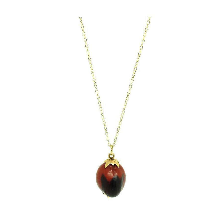 ANTIQUE Necklace Antique Red Seed Charm 9ct Gold Necklace