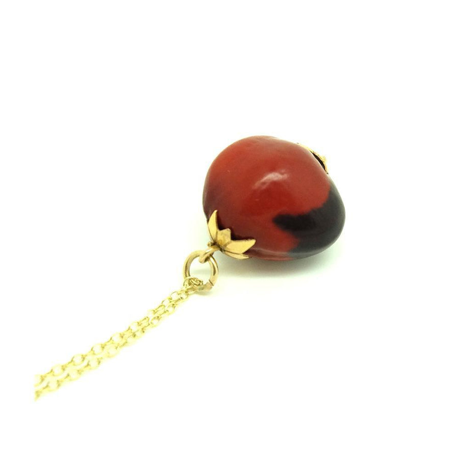 ANTIQUE Necklace Antique Red Seed Charm 9ct Gold Necklace