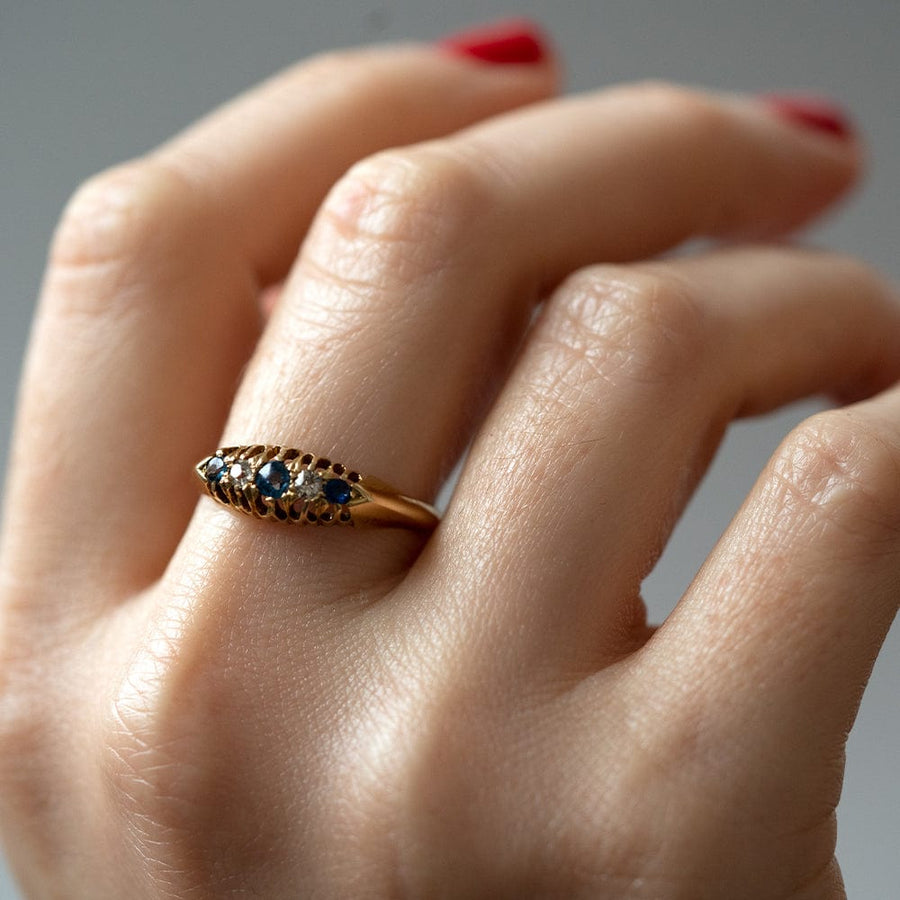 ANTIQUE Rings Antique 1913 18ct Gold Sapphire Diamond Ring Mayveda Jewellery