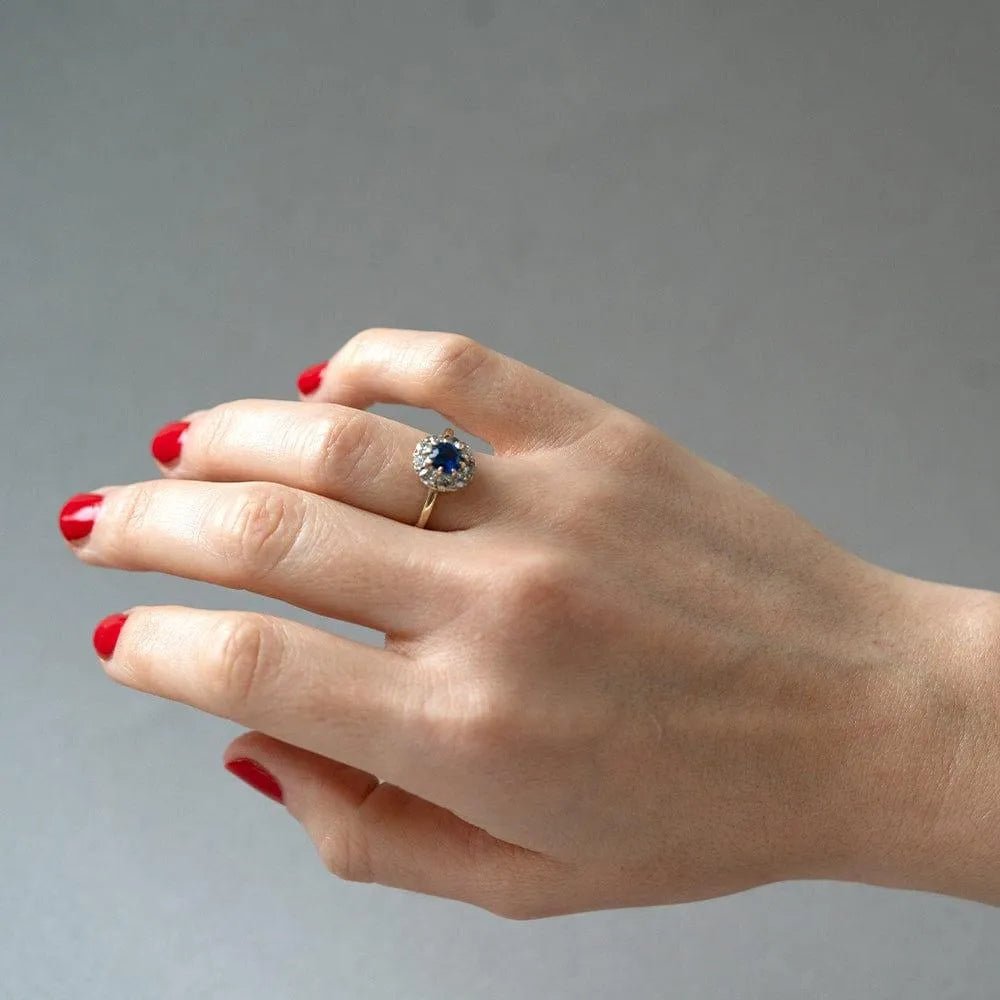 Anillo antiguo victoriano de zafiro de 0.85ct con diamantes de talla antigua, view 14
