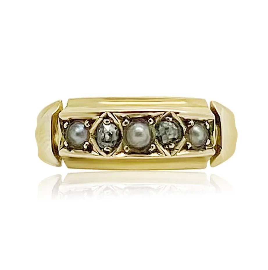 Anillo victoriano antiguo de 0,10 ct con perla dividida de diamantes de 15 quilates, view 7
