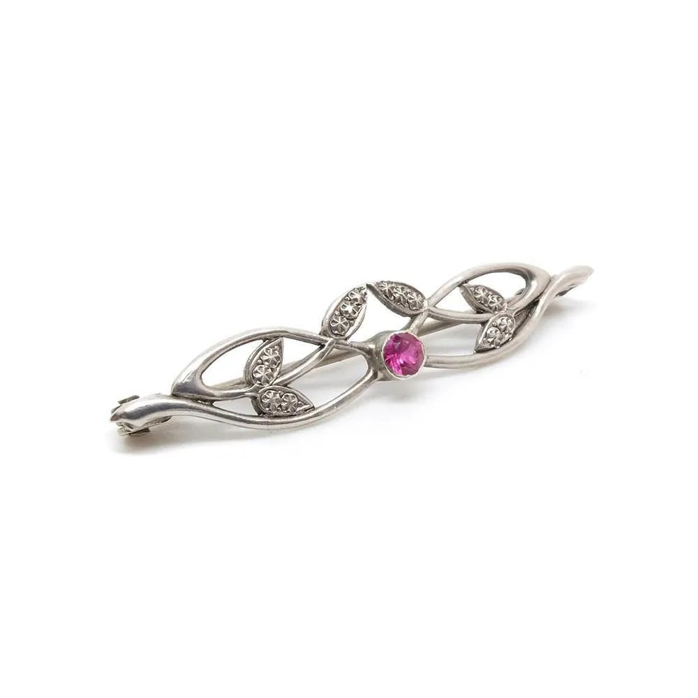 Broche de hoja de pasta de plata de ley victoriana antigua (1837-1901)