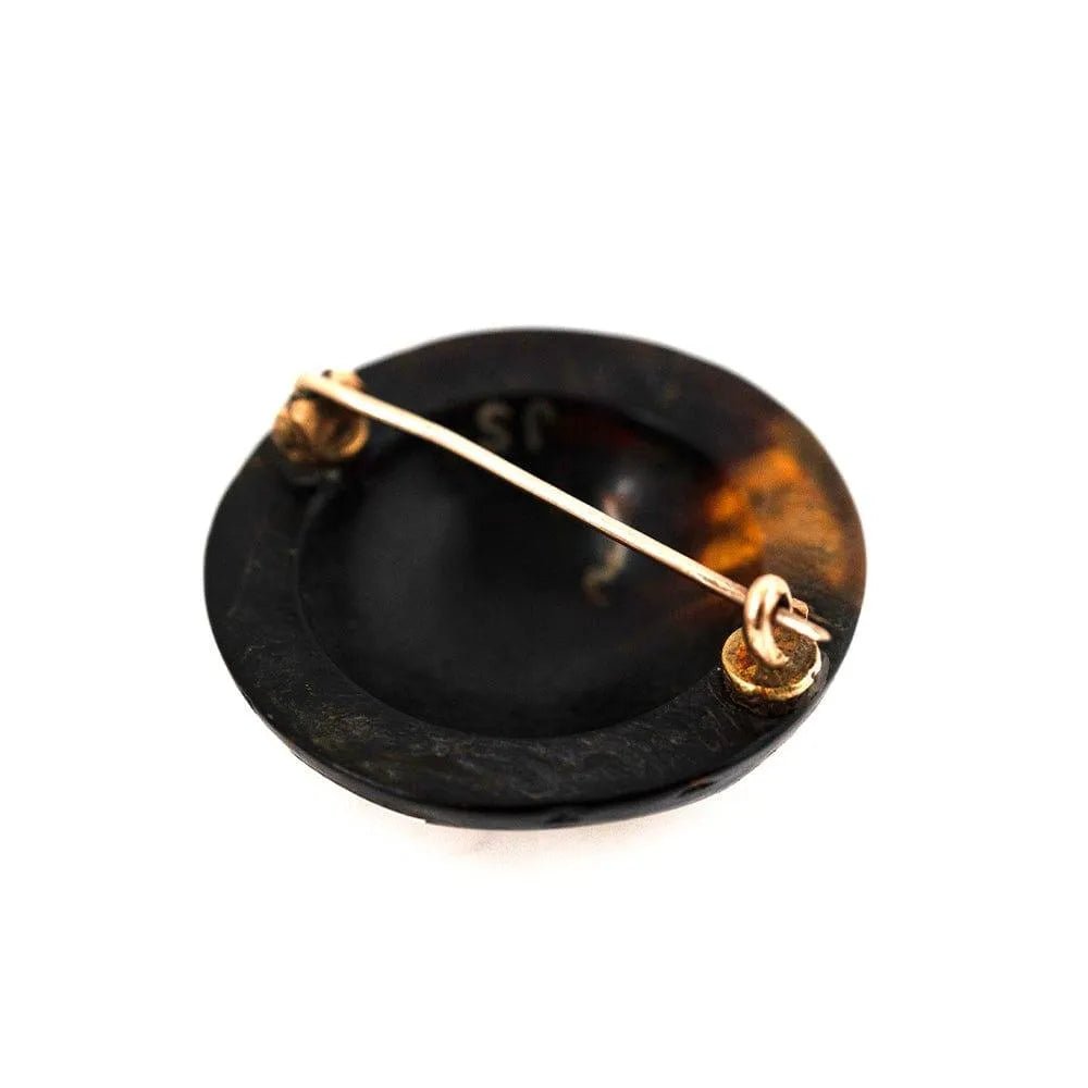 Antique Victorian 1870s Tortoiseshell Piqué Brooch, view 8