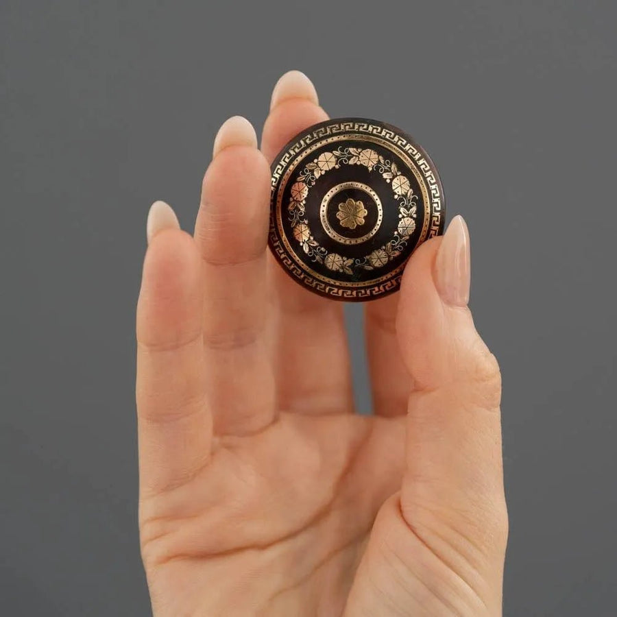 Antique Victorian 1870s Tortoiseshell Piqué Brooch