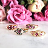 Antique Victorian 1873 Garnet Emerald 15ct Gold Ring
