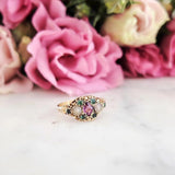 Antique Victorian 1873 Garnet Emerald 15ct Gold Ring