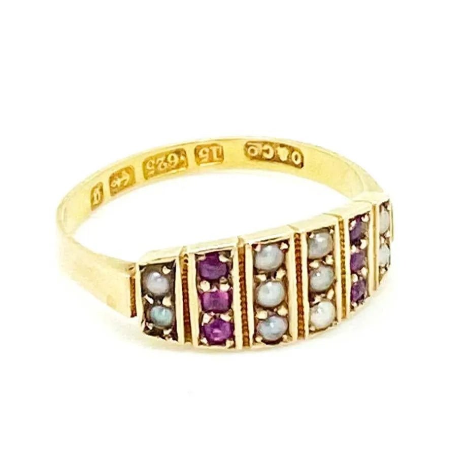 Bague en or 15 carats avec perle de rubis victorienne antique de 1881, view 4
