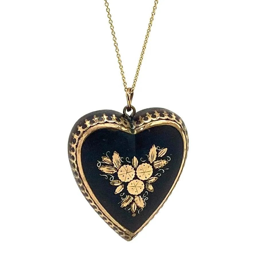 Collar de corazón de piqué de carey victoriano antiguo de 1890