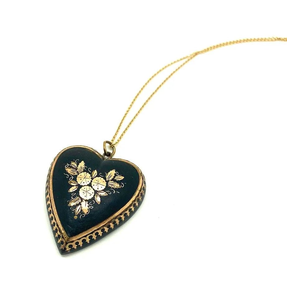 Collar de corazón de piqué de carey victoriano antiguo de 1890, view 4