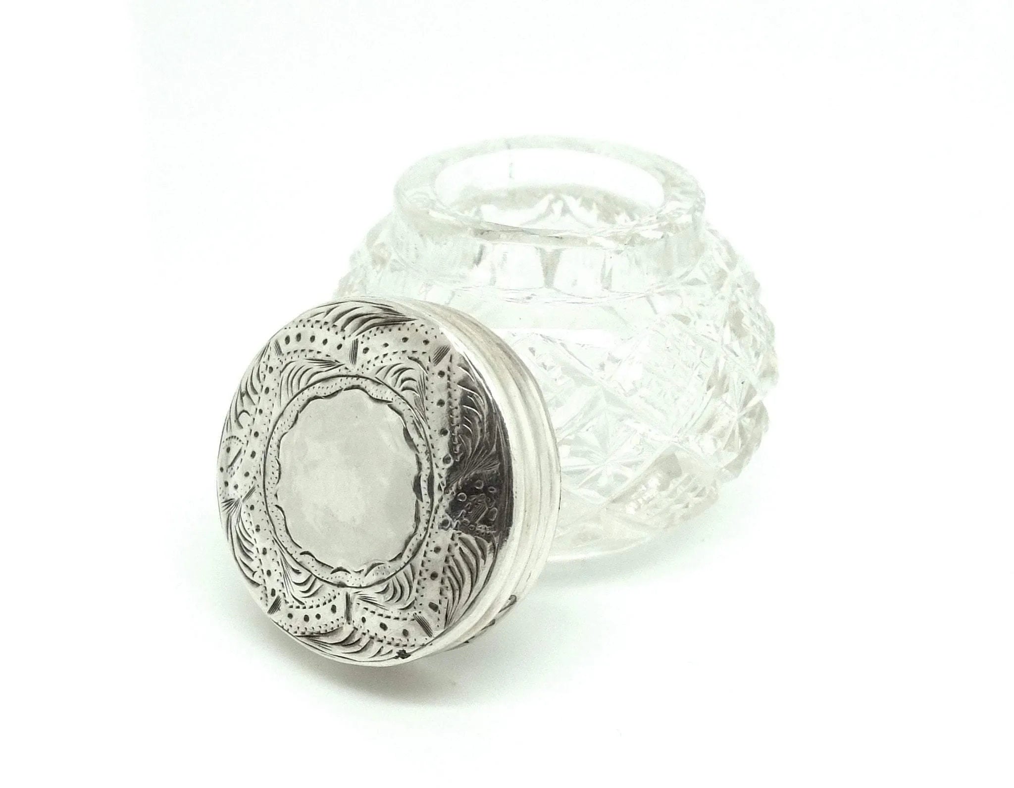 Antique Victorian 1894 Sterling Silver Cut Glass Jewellery Box, view 3