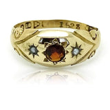 Antique Victorian 18ct Gold Garnet Pearl Ring