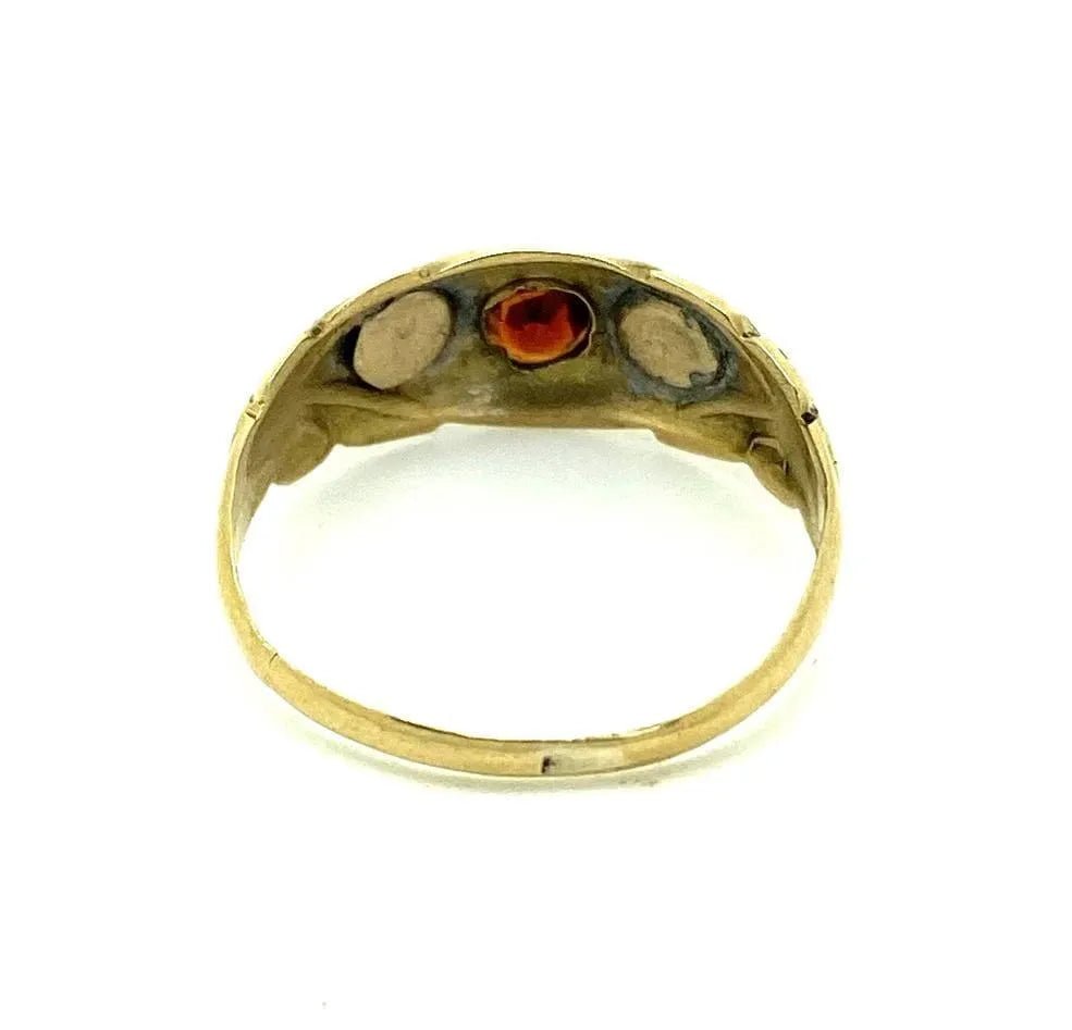 Anillo victoriano antiguo de oro de 18 quilates con granate y perla, view 4